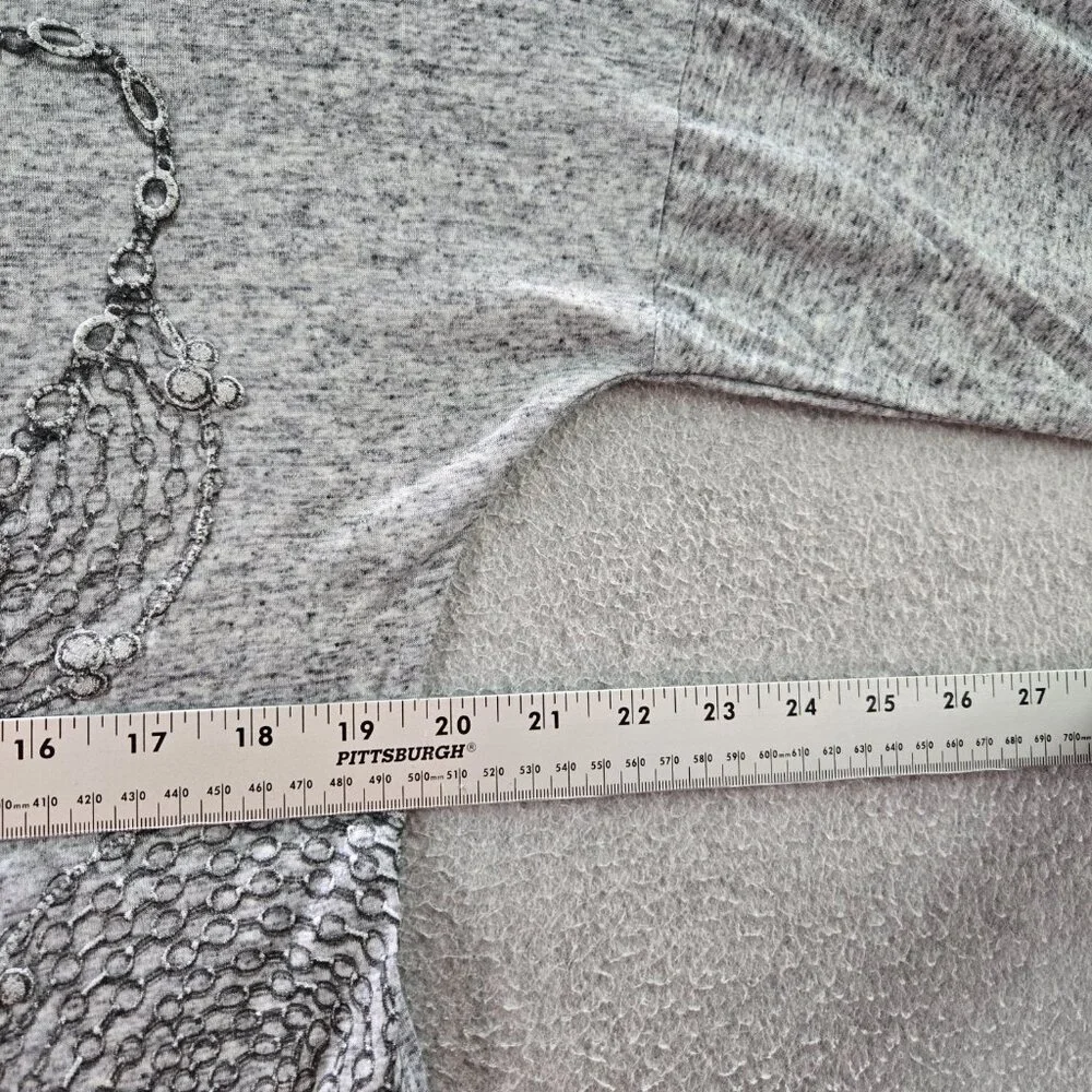 Disney Couture Women Shirt Large Gray Embroidered Sequin Crew‎ Neck Pullover